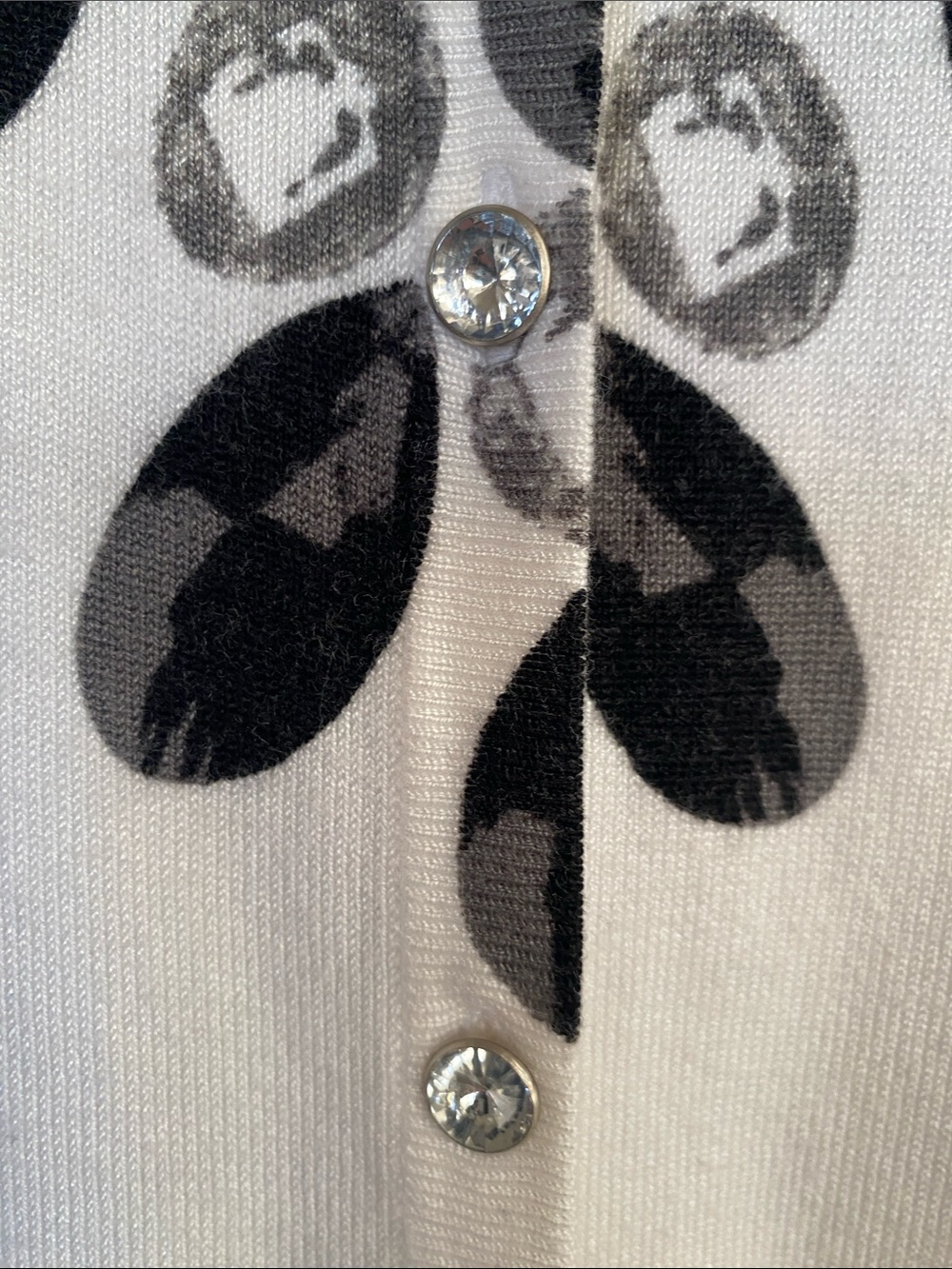 Joseph A White Cardigan with Black Gemstone Print and Rhinestone Buttons Size S - Picture 11 of 16
